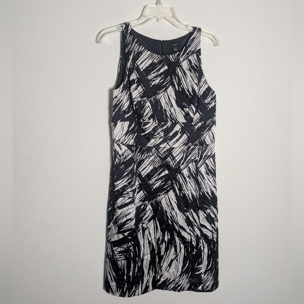 Ann Taylor Women's Silk Shift Dress Sleeveless Black White Abstract Print Size 8